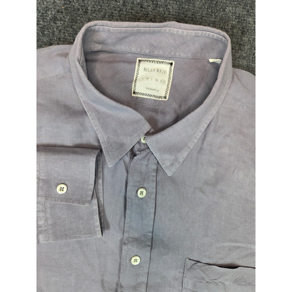Billy Reid Linen Shirt Mens XXL Gray Standard Cut Long Sleeve Button Down Shirt